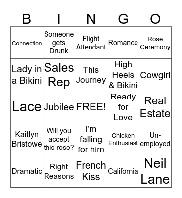 Bachelor Premiere Bingo Card