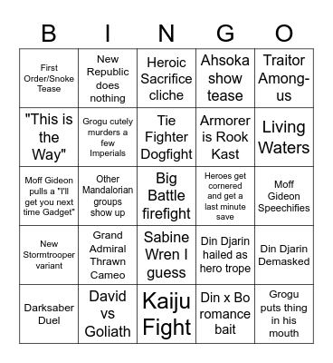 The Mandalorian S3 Finale Bingo Card