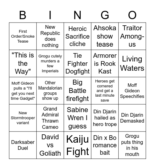 The Mandalorian S3 Finale Bingo Card