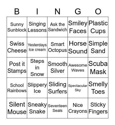 S Phrases Bingo Card