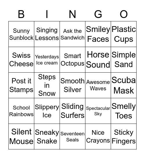 S Phrases Bingo Card