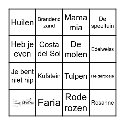 Die Liedjes Muziek Bingo Card