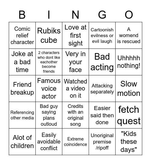 bingo but better Bingo Card