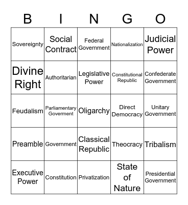 Foundations of Government Bingo Card