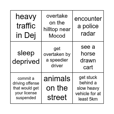 ROADTRIP TO/FROM CLUJ BINGO Card