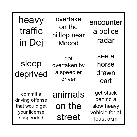 ROADTRIP TO/FROM CLUJ BINGO Card