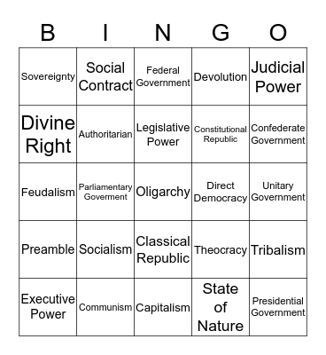 Foundations of Government Bingo Card