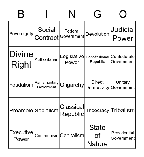 Foundations of Government Bingo Card