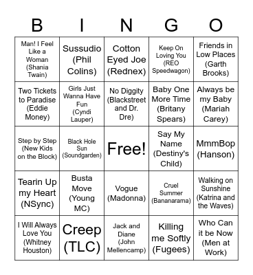 80s and 90s baby! Bingo Card