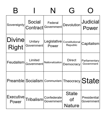 Foundations of Government Bingo Card