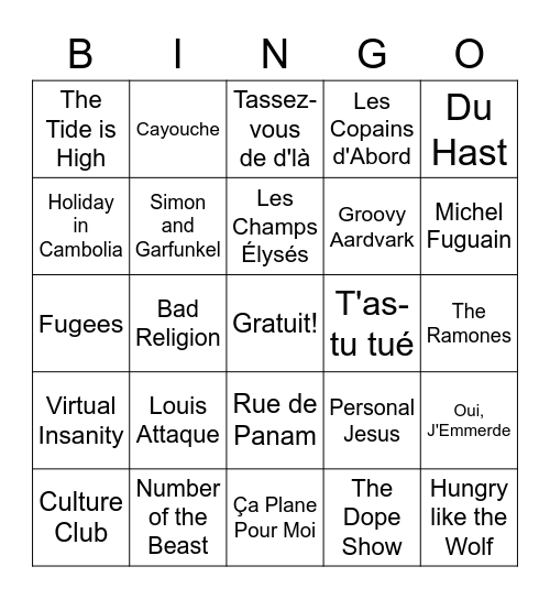 Dans tous les sens Bingo Card