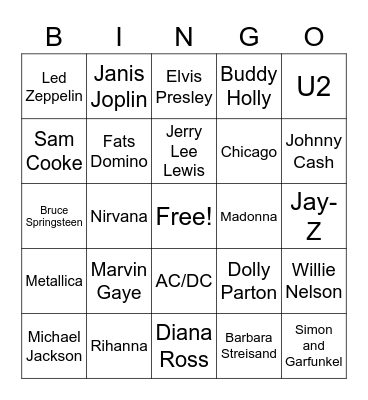 Top Music Artists Bingo Card