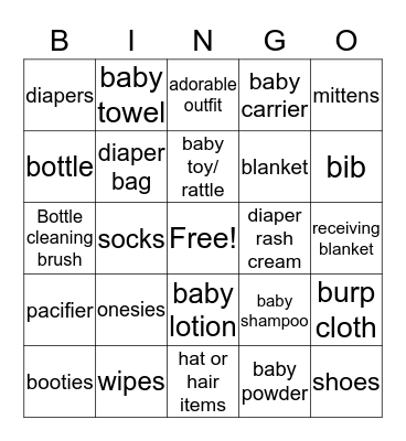 Baby Bingo Card