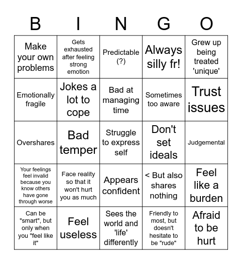 Kia kin bingo Card