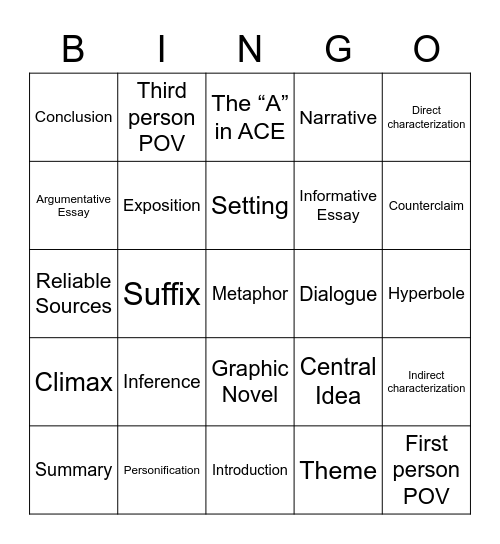 ELA Review #2 Bingo Card