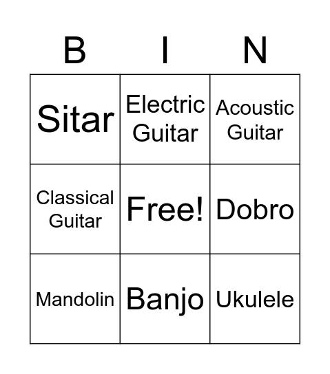 Fretted Instruments Bingo Card