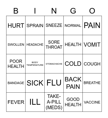 UNIT 7 HEALTH-RELATED SIGNS Bingo Card