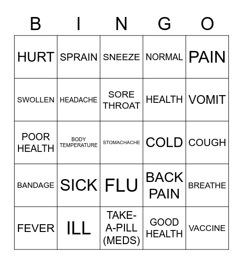 UNIT 7 HEALTH-RELATED SIGNS Bingo Card