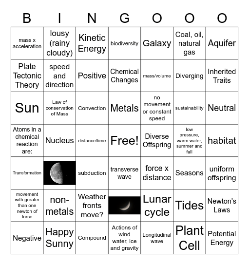 8th Grade State Science test review Bingo Card