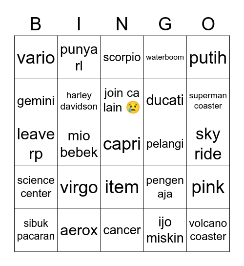 kuz Bingo Card