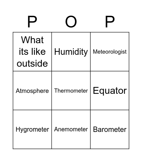 Weather Bingo Card