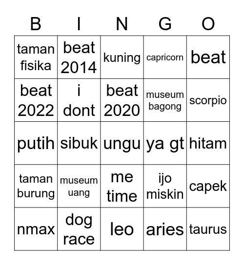 Untitled Bingo Card