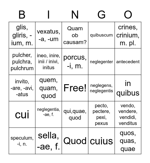 Ch. 28 Ecce Romani MRHS Bingo Card