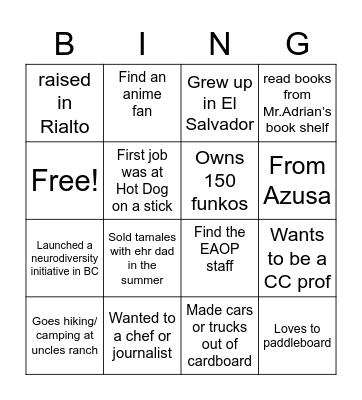 Ed 171 Bingo Card