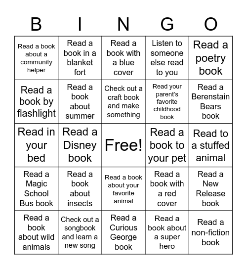 Summer Reading Bingo Card