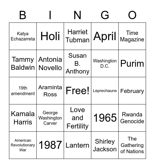 D&I BINGO Card