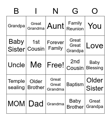 Family Bingo Card