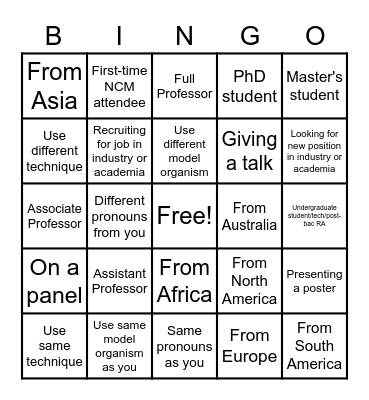 NCM Networking Bingo! Bingo Card