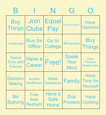 Rights Bingo Card