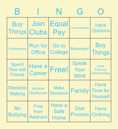 Rights Bingo Card