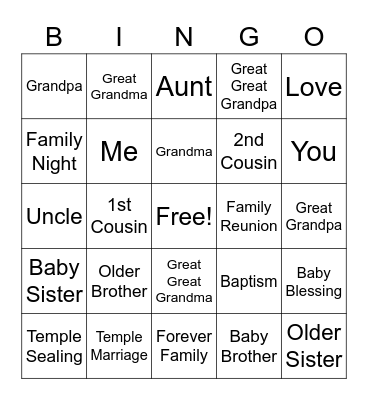 Family Bingo Card