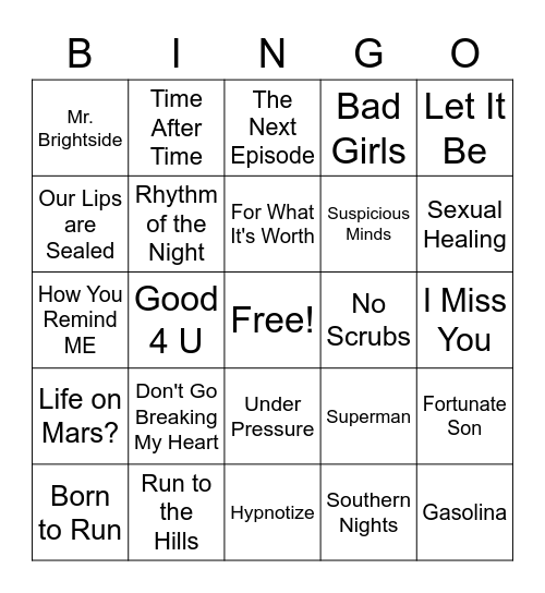 Music Bingo Card