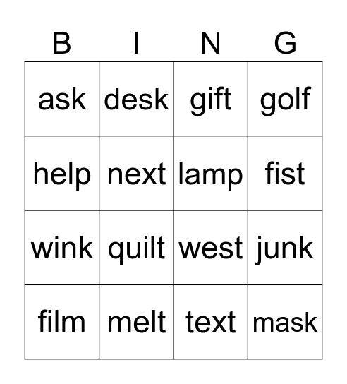 Ending Blend Bingo Card