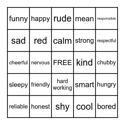 ADJECTIVES Bingo Card