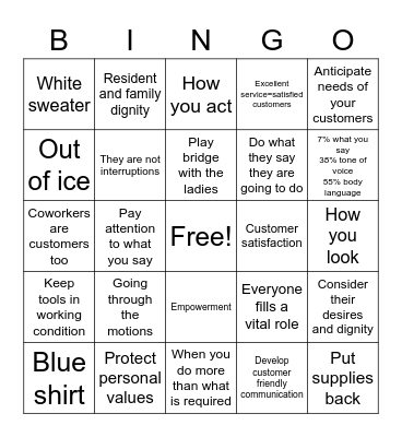 Customer Service in Long Term Care Bingo Card