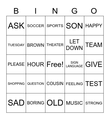 ASL 1 REVIEW (UNITS 1-6) Bingo Card