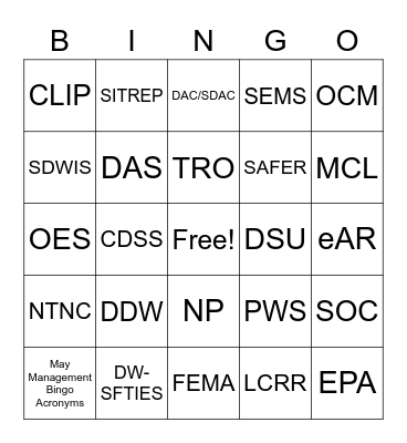 May Management Bingo Bingo Card
