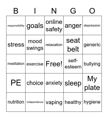 5/6 Health Bingo Card