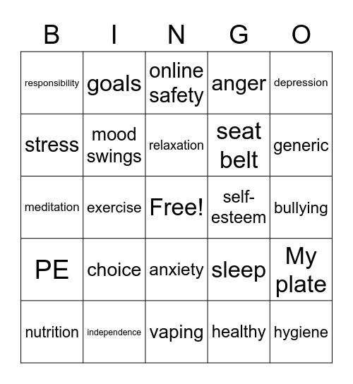 5/6 Health Bingo Card