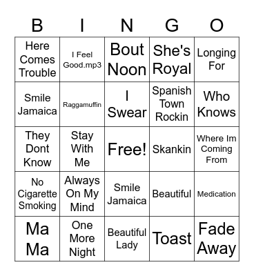 REGGAE BINGO 6 Bingo Card
