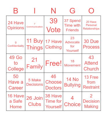 Rights Bingo Card