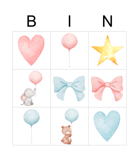 GENDER REVEAL Bingo Card