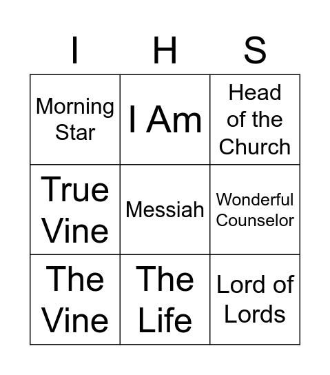 Titles/Names of Jesus Bingo Card