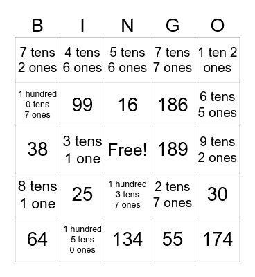 Place Value Bingo Card