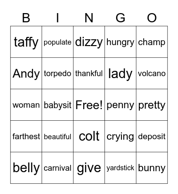 Grandparents & Special Friends Day - MS Bingo Card