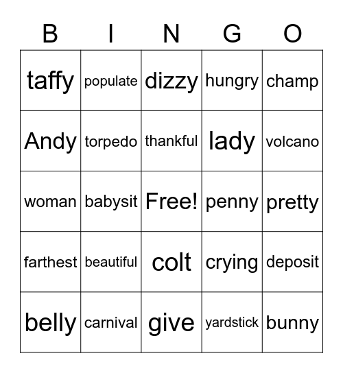 Grandparents & Special Friends Day - MS Bingo Card